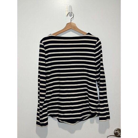 Talbots Womens Black & White Striped Long Sleeve Top With Shoulder Zipper Detail - Picture 4 of 9